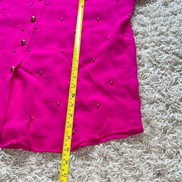 Beautiful 100% silk, Adam Douglas / Adrian Papell hot pink blouse with gold pear - Picture 13 of 14